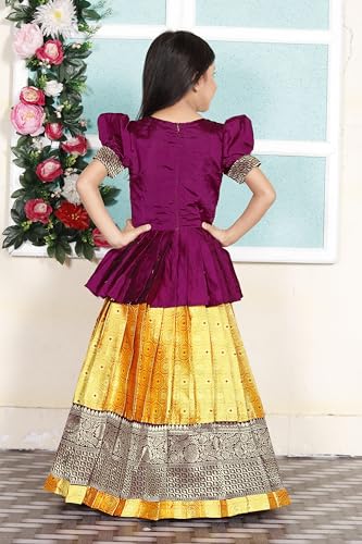 Image of FELIZ THE DESIGNER STUDIO New south Indian traditional Purple pattu pavadai Jecquard Lehenga choli for girls dress(2-3 Years)