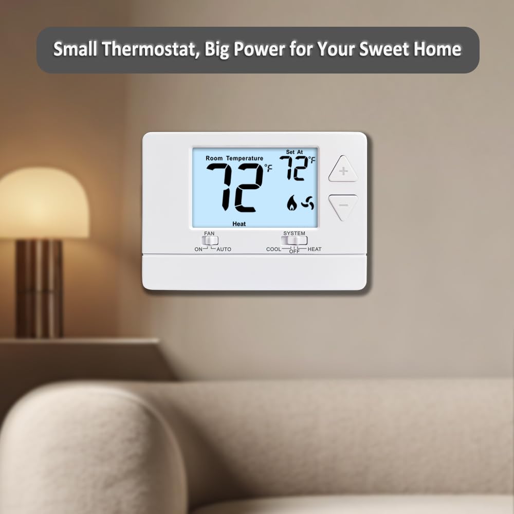 Termostato de pared no programable para sistemas domésticos de una sola etapa, 1 calor/1 frío, fácil bricolaje, retroiluminación blanca