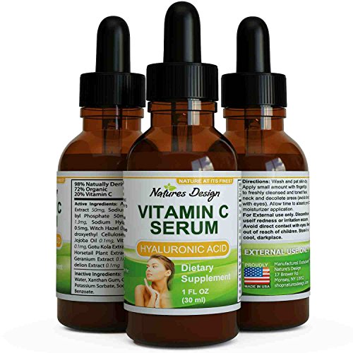 #1 Pure Vitamin C Serum Doctor Recommended Potency (Best Formula) USA Made, Vitamin E, Aloe Vera + Hyaluronic Acid - Certified Full Strength & Guaranteed By Natures Design