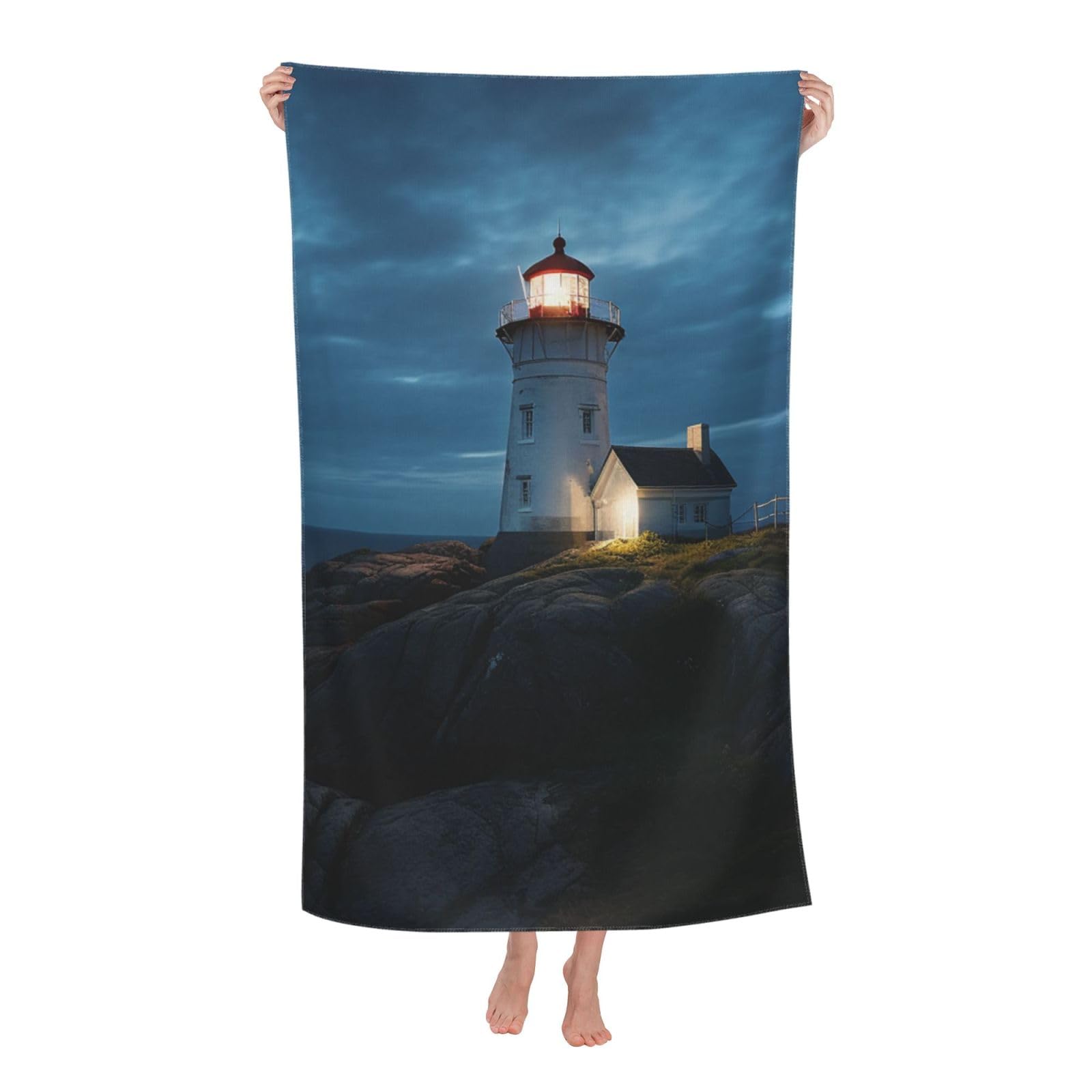 HLBSDM Lighthouse at Night Beach Towel 52 x 32 in Vacation Essentials Quick Dry Sand Free Pool Swim Towel Super Absorbent Bath Towels Oversized Gym Towels Travel Blanket Gift