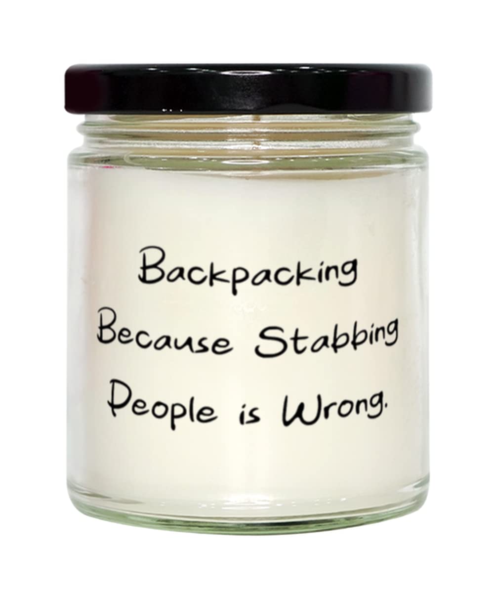 Funny Backpacking Gifts, Backpacking Because Stabbing People is Wrong, Cool Birthday Candle Gifts for Friends, Hiking, Camping, Outdoor Gear, Nature, Gifts for him, Gifts for her, Funny Gag Gifts