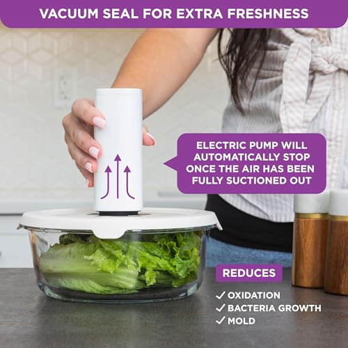 Image of HOLDN' STORAGE Vacuum Food Storage Containers, Set of 6 Glass Containers & Electronic Pump - Keep Food Fresh Longer, BPA-Free Glass, Leak-Proof, Ideal for Meal Prep, Marinating
