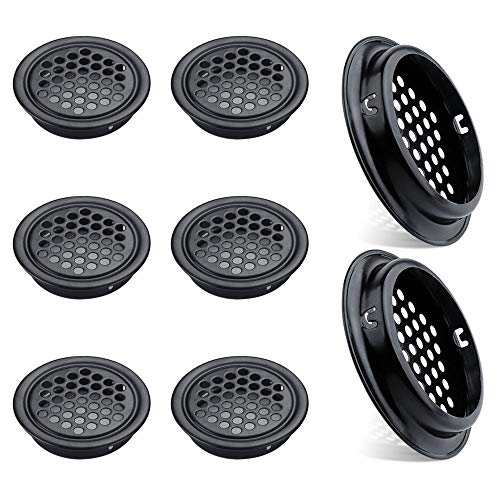 Lot de 8 Grilles d'aération rondes en acier inoxydable pour Cuisine Meubles bouche aération inox（53mm noir）