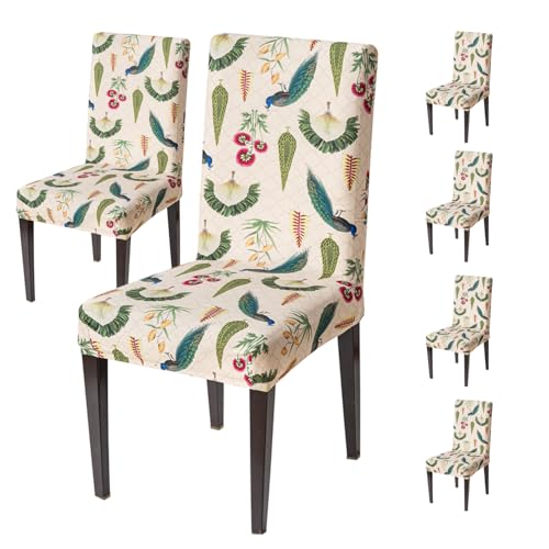 Image of House of Quirk Elastic Chair Cover Stretch Removable Washable Short Dining Chair Cover Protector Seat Slipcover (Pack of 6, Royal Peacock)
