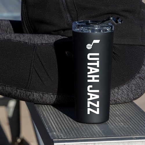 Image of Rico Industries NBA Basketball Utah Jazz Black 24oz Stainless Steel Tumbler with Lid and Dual Functioning Lid