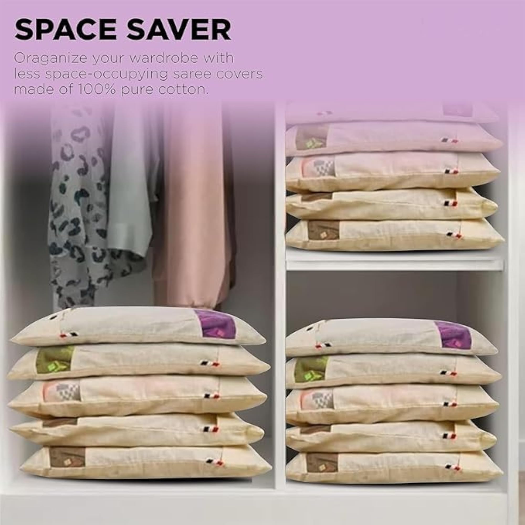 Cotton Saree Storage Bags with Transparent Mesh Window