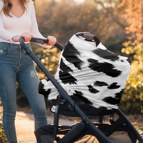 Image of Forchrinse Black and White Cow Print Nursing Cover Breastfeeding Scarf Soft Car Seat Cover for Babies Girls Infant Carseat Multi-Use Cover