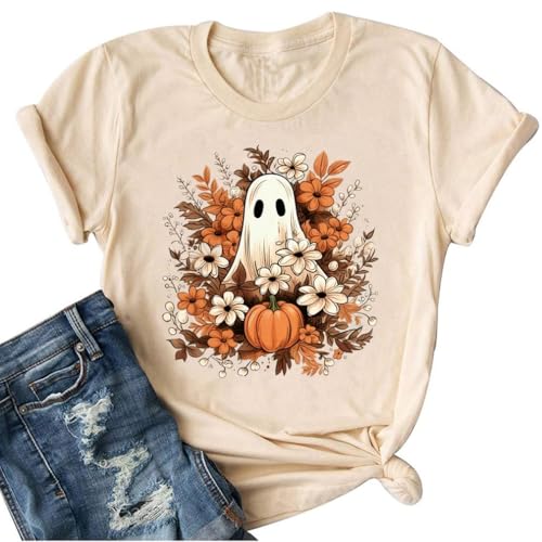 Halloween Costumes for Women Funny Pumpkin Printed Cute T Shirts Orange Graphic Tops Fall Tee Fashion Gift