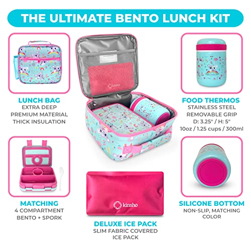 Image of Bento Lunch Box for Kids with Thermo Food Jar for Hot Food Soup, Insulated Lunch Bag and Ice Cold Pack Set, Stainless Steel Lunch Thermal, Container Boxes with 4 Compartments, Koala