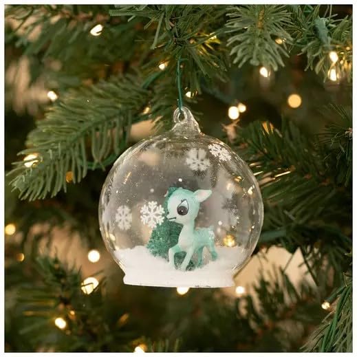 Robert Stanley Turquoise Deer & Tree Snow Globe Glass Ornament