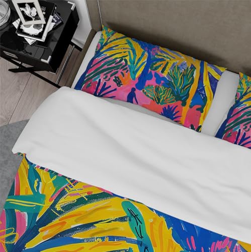 Ensemble de literie luxe microfibre 135x200 cm motif plante multicolore