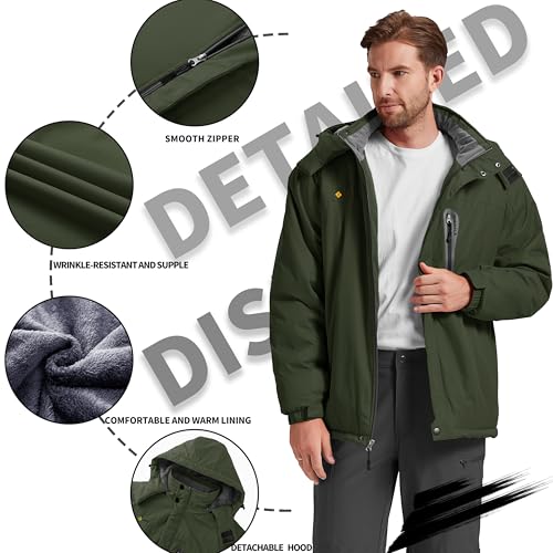 Image of Men's Winter Skiing Jacket Waterproof Warm Snow Fleece LiningCoat Mountain Hooded Windproof Rain Jacket S-6XL