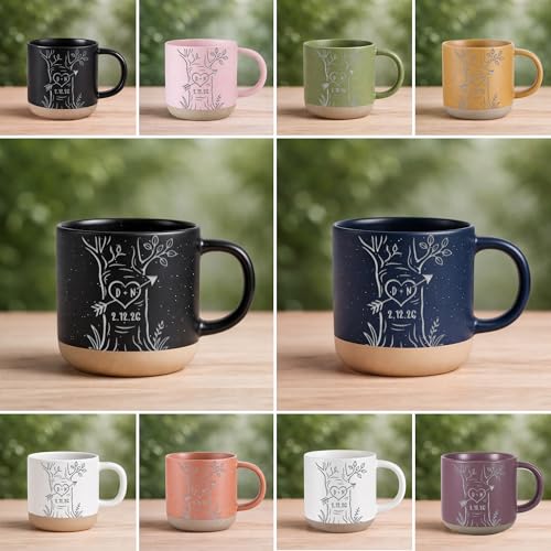 Personalized Couple Mug, Custom Engraved Ceramic Coffee Mug with Initials Heart Tree Design, Wedding Gift for Bride and Groom, Engagement Gift for Couples, Anniversary Mug, 12 Oz - Image 4