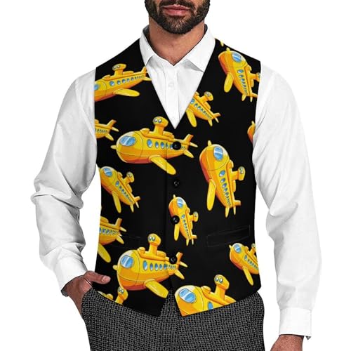 Funny Submarine Men's Suit Vest Slim Fit Business Dress Party Pattern Waistcoat Vest Top