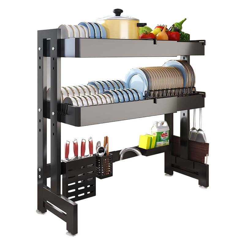 ANUMITRA Adjustable Over the Sink Dish Drying Stand — Large Extendable Dish Drying Rack with Utensil Holder, Cutlery Organiser, Kitchen Utensils Storage Rack for Counter and Sink Drying