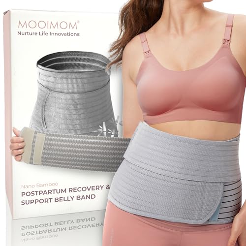 Image of MOOIMOM Postpartum Belly Wrap & Band, Abdominal Binder Post Surgery, C-Section & Hernia Support Belt, Waist & Pelvis Belt for Stomach & Back Pain Relief, Polyester Made with Bamboo Charcoal Fiber