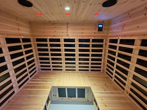 Image of LTCCDSS Outdoor Sauna 5-6 Person Far Infrared Sauna Low EMF | Withstand Temp -5℉-104℉, Outdoor Indoor Wooden Sauna Room for Home-18 Low EMF Boards-Canadian Hemlock-Chromotherapy-Bluetooth Speaker