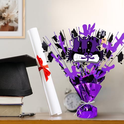 Image of Tatuo 4 Pcs 2026 Graduation Table Centerpieces Party Decoration of Gleam Glitter Foil Graduate Centerpieces for Grad Party Supplies(Purple)