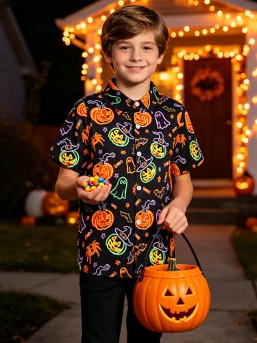 Image of uideazone Boys Novelty Print Short Sleeve Button Down Hawaiian Shirt 5-14Y