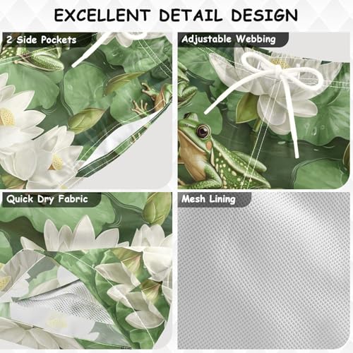 Pigsaly Boys' Swim Board Shorts Summer Lotus Flowers Watercolor Green Frogs Boy's Swim Trunks Kids Swimwear S3