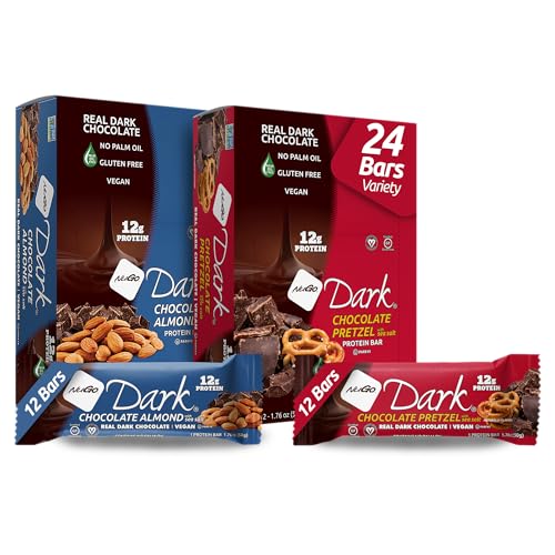 Image of NuGo Dark Variety - Pretzel w /Sea Salt 12 bars & New! Chocolate Almond w /Sea Salt 12 bars, 12g Protein Bar, Vegan, Gluten Free, Non-GMO, Kosher Pareve, 24 count