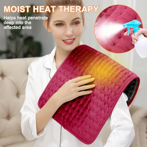 Image of Deepsoon Heating Pad,Electric Heating Pads for Back,Neck,Moist Heating Pad for Abdomen Shoulder Knee Legs,Dry /Moist Heat&Auto Shut Off,Mother's Day Birthday for Men and Women,Burgundy,24x12 Inch