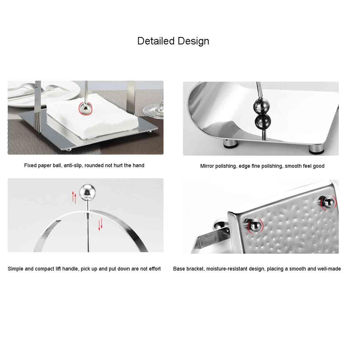 Distributeur de mouchoirs de Table en Acier Inoxydable, Distributeur de Serviettes sur Pied avec Couvercle relevable et Base antidérapante, Porte-essuie-Tout pour Restaurant, Bar,