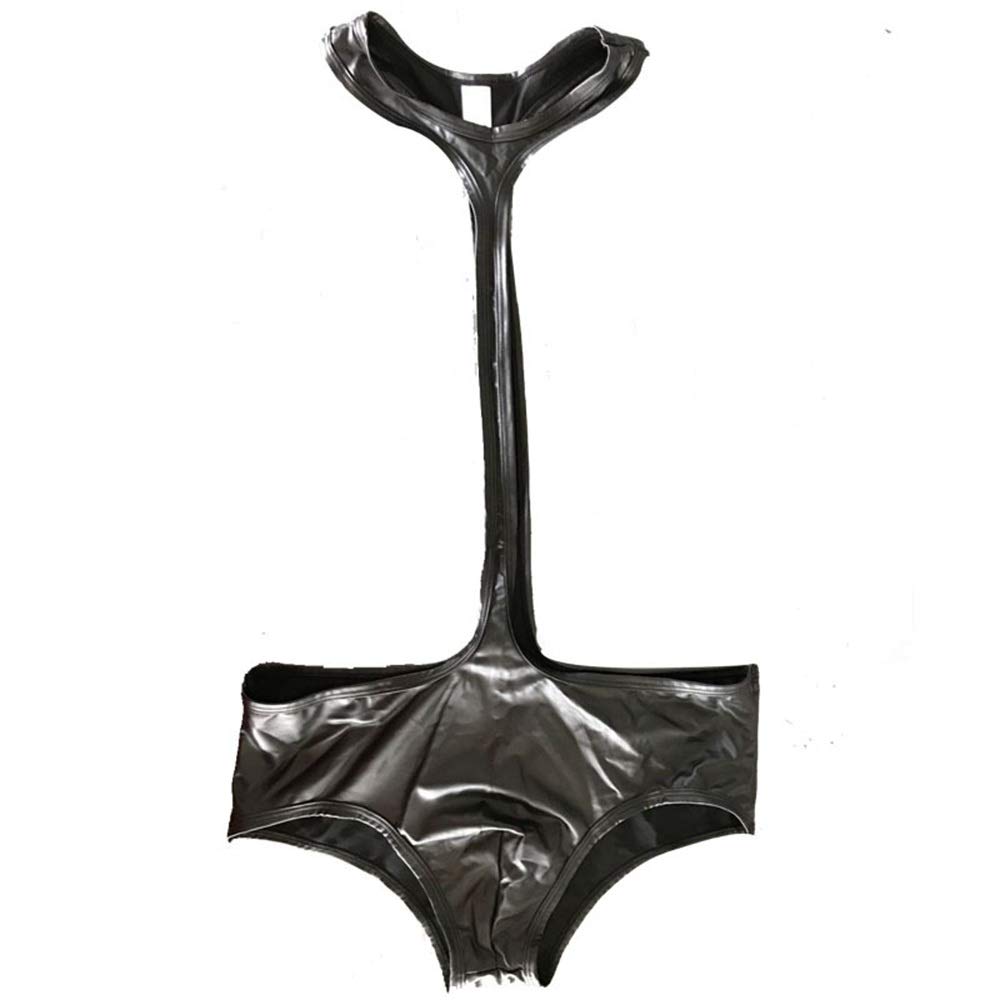 ESTELLEFMen's Underwear Patent Leather Hanging Neck Jumpsuits Wrestling Singlet Bodysuit (Size : L)