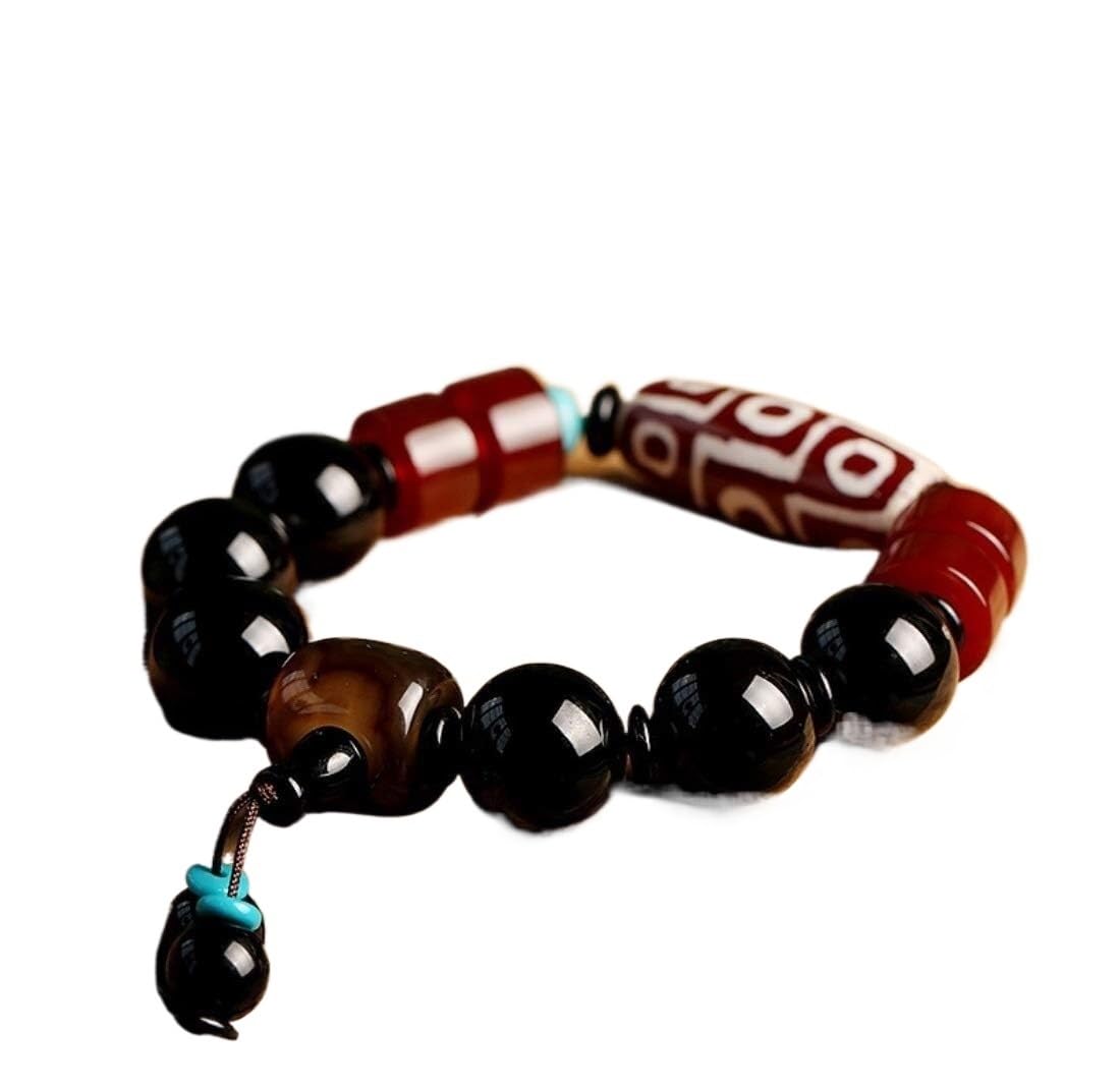 YNIYUJKL Beaded Bracelets,Agate Bracelet Feng Shui Buddhism Wealth Bracelet Carnelian Nine Eyes Dzi Bead Charm