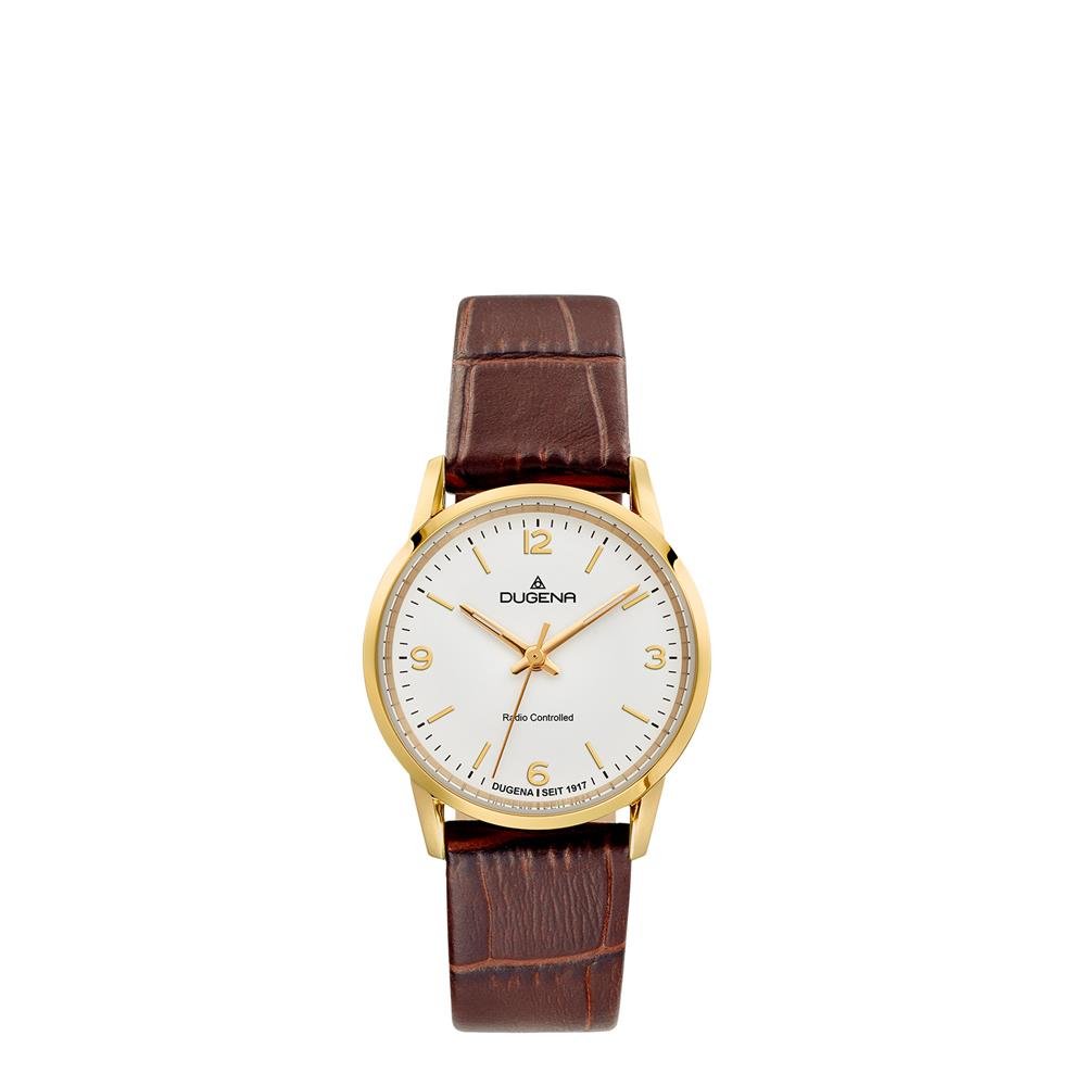 Dugena Damen Funk-Armbanduhr, Saphirglas, Lederarmband, Edelstahlgehäuse, Momentum, Gold/Braun, 4460855