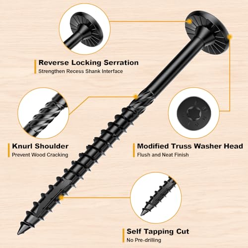 Image of #14 x 3 Wood Structural Lag Screws | 300Pcs Star Drive Decking Wood Screws, Rust Resistant Timber Screws for Timber /Log /Landscaping Wood