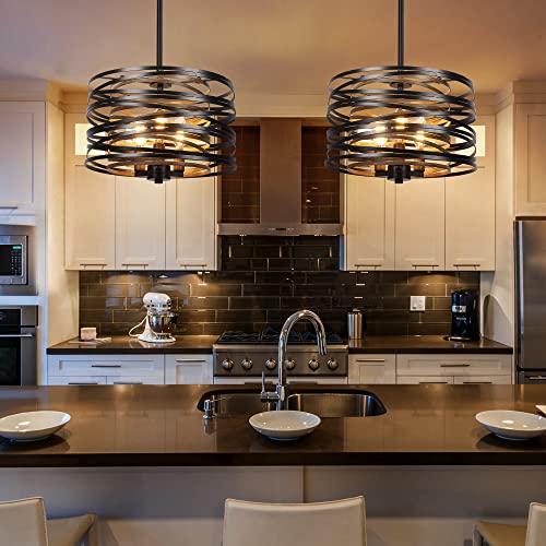 Acnktz 12.6'' Farmhouse Chandeliers For Dining Room, 3-Light Industrial Metal Hanging Light Fixture, Rustic Drum Pendant Light For Entryway Kitchen Foyer Bedroom thumb #2