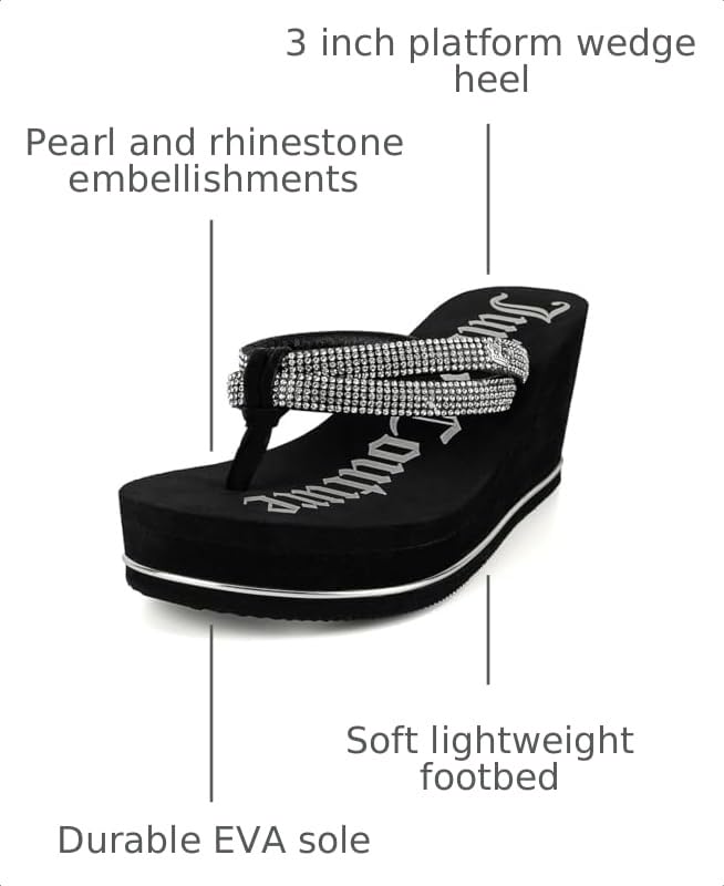 Image of Juicy Couture Women's Wedge Platform Flip Flops, Fashion Beach Sandals with Soft Footbed and Thong Style