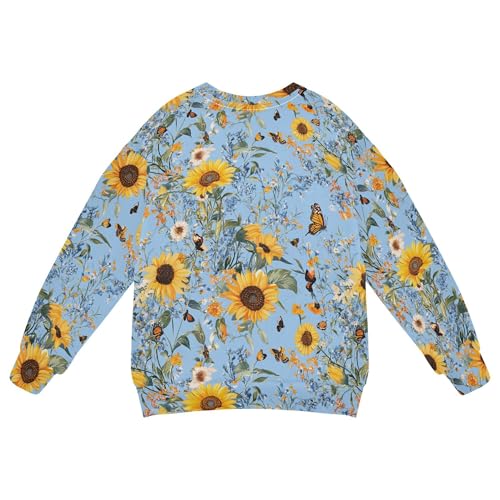 JUNZAN Rustic Sunflower Blue Little Kids Pullover Hoodie Crewneck Hoodies for Girls Camping 4T2