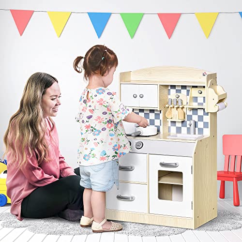 HOMCOM Kinderküche Spielküche aus Holz Küchenspielzeug mit Zubehör Nebelbildung Wasserspray Lichter Musikspielküche Spielzeugset für 3–6 Jahre 54,5 x 29 x 80 cm – Bild 3