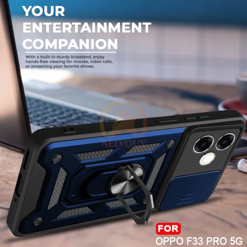Image of Armor Bumper Back Cover Case for Oppo F33 Pro 5G Rotating Camera Cover, Ring Holder & Kickstand | Heavy Duty & 360 Degree Protection Oppo F33 Pro 5G Back Cover (Blue)