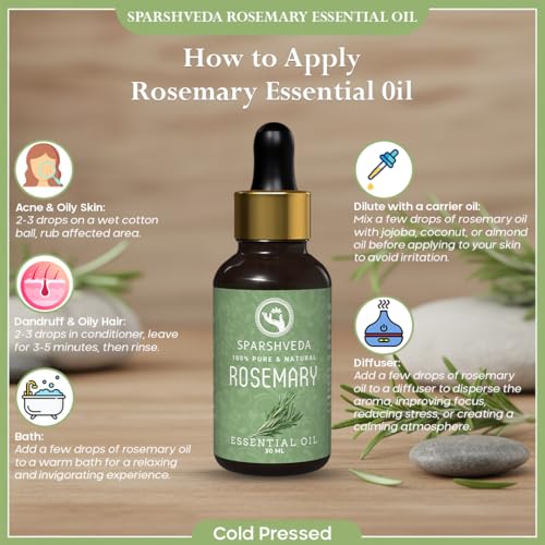 Image of Rosemary Essential Oil (30ML) - 100% Pure & Organic For Hair Growth, Diffuser, Skin, Dandruff & Scalp Nourishment Alps Goodness Rosemary Oil for Hair Regrowth, Face & Aromatherapy