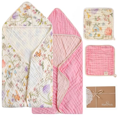 4-Piece Ultra Soft Muslin Baby Towel Set - Muslin & Bamboo Viscos...