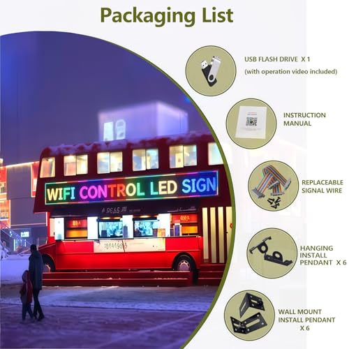 Image of 115 x 14 Inch P10 Outdoor LED Sign, Full Color Programmable LED Message Board with WiFi Control, IP65 Waterproof Scrolling Display for Storefront, Church, Restaurant and Business