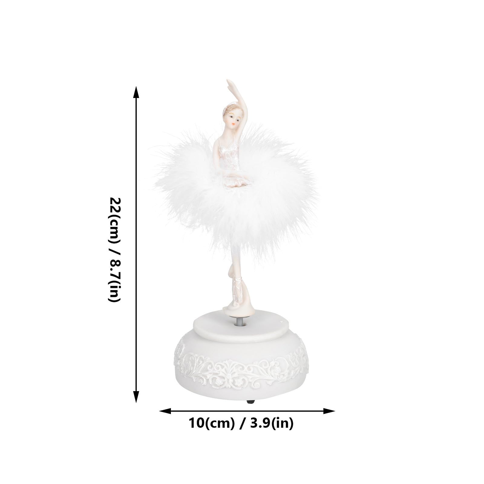 SHINEOFI Scatola Musicale Ornamento Decorativo Chic Rotante Ballerina in Resina Bianca Piuma Artificiale Regalo Romantico e Raffinato per Compleanni e Matrimoni