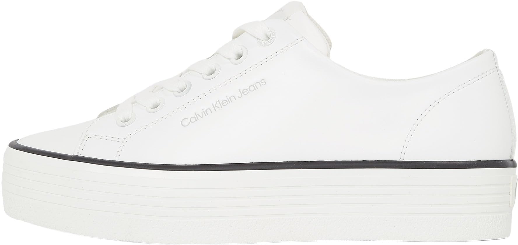 Calvin Klein Women’s Bold Leather Low Top Vulcanised Trainers, White (Bright White/Black), 7