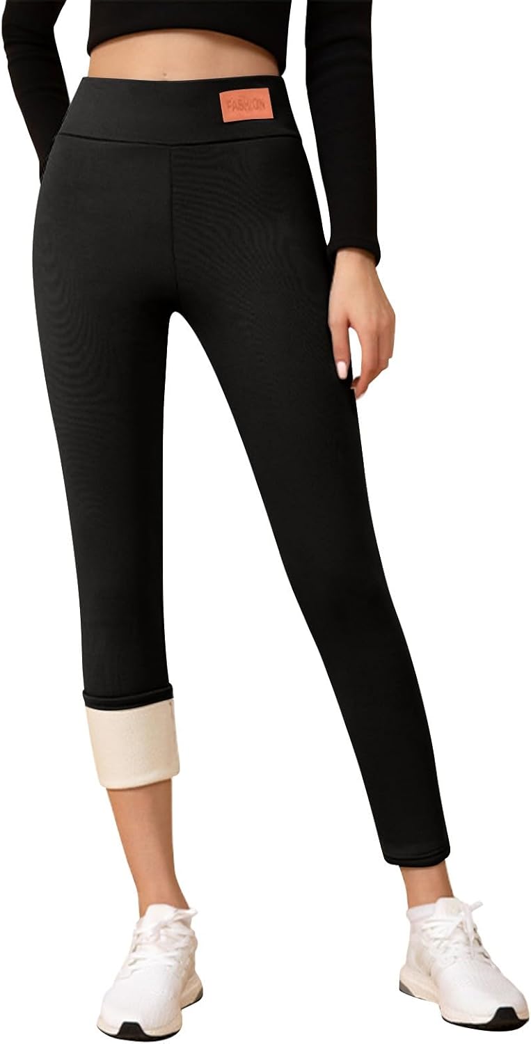 Fleece Lined Leggings Women Thick Soft High Waisted Stretchy Thermal Warm Sherpa Pants for Cold Winter Workout - Image 4