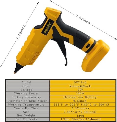 Image of Mellif Cordless Hot Glue Gun Compatible with Dewalt 20V Max Battery | Tool Only, Electric Melt Glue Gun w / 20 0.43 inch Glue Sticks, Full Size, Fast Preheating, High Temp for Arts, Crafts, Decoration