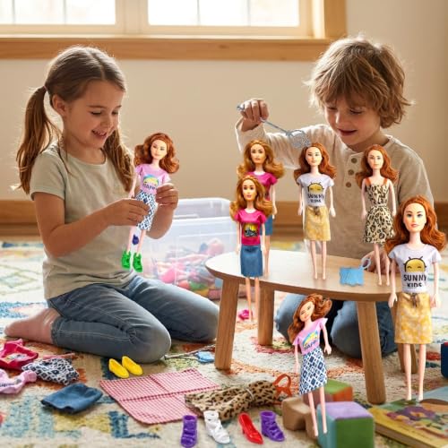 Image of SHAKTISM Doll Set for Girls with Makeup, Dress, Accessories, Wardrobe Closet, Hangers, Necklace, Multicolor, 3 Years and Up (Charm Girls Doll)
