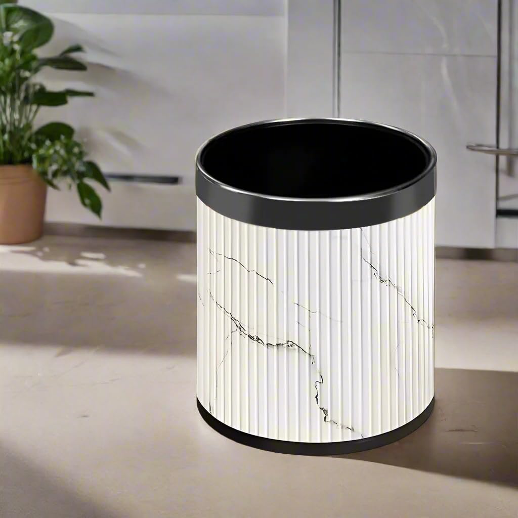 Stylish Taupe Waste Bin - PU Leather & Metal -5
