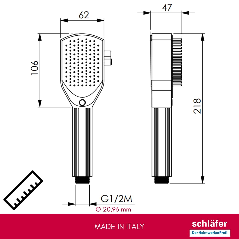 Schläfer 1303900 | Cabezal de ducha con cepillo y lima para mascotas | Cepillo de baño y peine para perros, gatos | Cabezal de ducha, pulverizador en ABS cromado