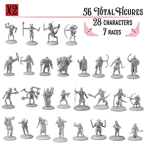 DnD Miniatures 56 Mini Figures (28 Unique Characters) 1" Hexsized