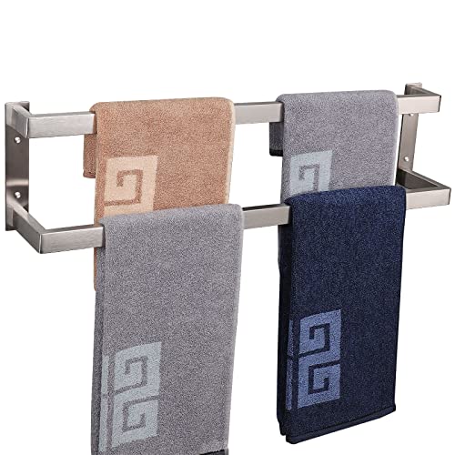 Nearmoon Bathroom Towel Bar, Towel Rod Holder, Square Shelf Rack Hanging Towel For Bath, Thicken Sus304 Stainless Steel Towel Rack Wall Mounted-2-Tier Bathroom Accessories (24 Inch, Brushed Nickel) #TOP21