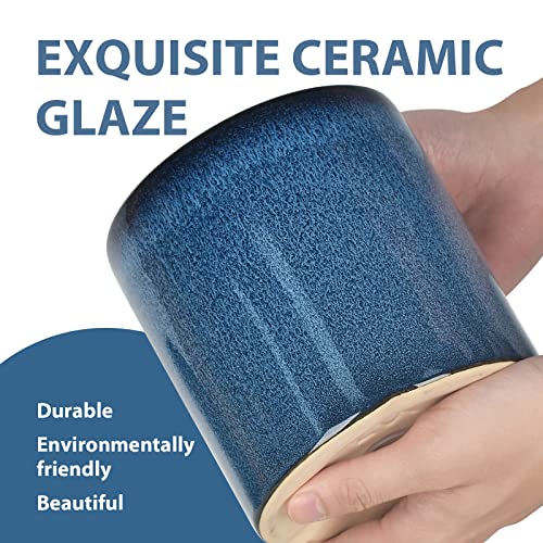 Ingofin Ceramic Plant Pots - 10 Inch Planter With Drainage Hole, Round Flower Orchid Succulent Pots For Indoor Or Outdoor Plants Flower, Elegant Retro Black & Blue #TOP1