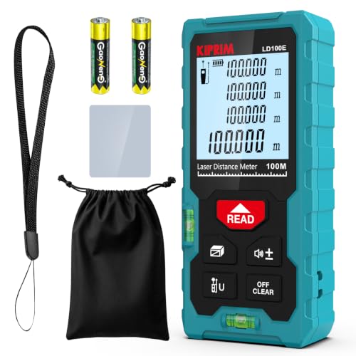 Télémètre Laser Mètre Laser 100M Numérique avec 2 Niveaux à Bulle,Réflecteur,Mesure de Longeur Surface Volume Pythagore Kiprim LD100E